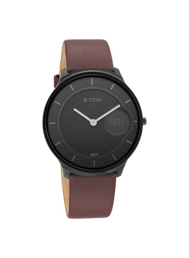 TITAN Edge Baseline Quartz Analog Black Dial Brown Leather Strap Watch for Men - 1843NL01