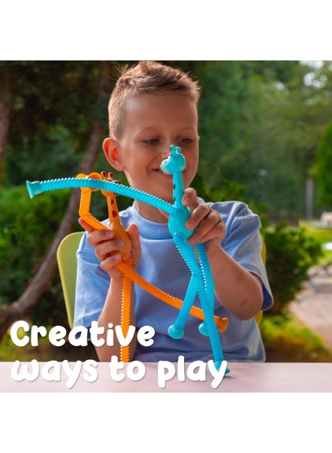 ST ZONE 4 Pcs Telescopic Suction Cup Giraffe Toy – Sensory Pop Tubes & Connect Fidget Toys for Kids – Toddler Travel Toy – Autism Sensory Play Set - Image 4