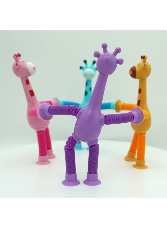 ST ZONE 4 Pcs Telescopic Suction Cup Giraffe Toy – Sensory Pop Tubes & Connect Fidget Toys for Kids – Toddler Travel Toy – Autism Sensory Play Set - Image 5