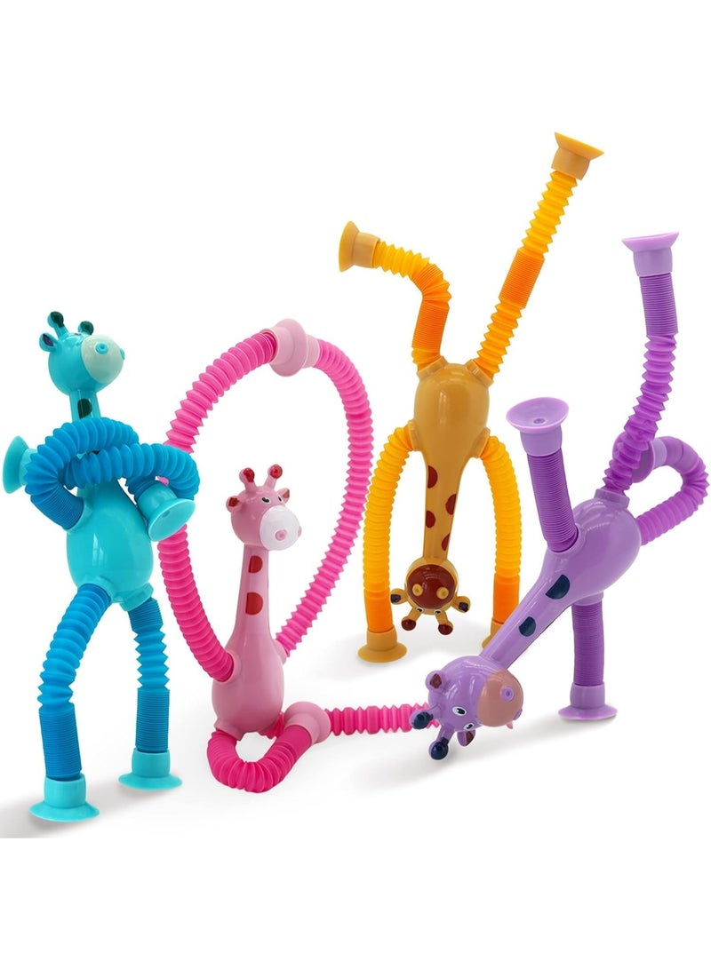 ST ZONE 4 Pcs Telescopic Suction Cup Giraffe Toy – Sensory Pop Tubes & Connect Fidget Toys for Kids – Toddler Travel Toy – Autism Sensory Play Set - Image 1