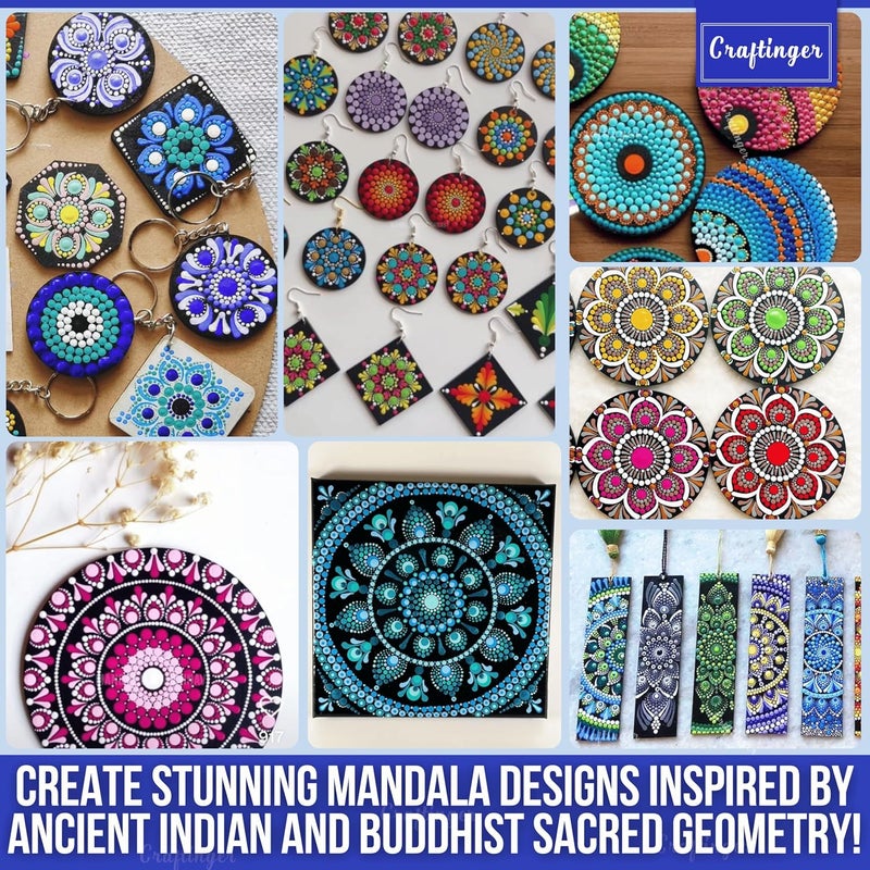 Craftinger Mandala Dotting Art Kit for Adults & Beginners, 14 Pre-Designed MDF Boards | 6 Acrylic Colors | Set of 2 Brushes | Dot Tools | for Artists, Students, Children | Ideal for Gifting, Assorted - Image 3