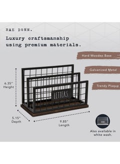 Rae Dunn Desktop Letter Holder 2 Compartment Mail And Stationary Table Top Organizer Chic And Stylish Galvanized Steel And Solid Wood “Letters” Print For Home And Office  - Image 2