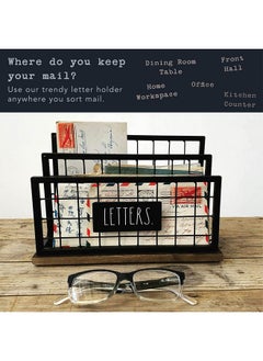 Rae Dunn Desktop Letter Holder 2 Compartment Mail And Stationary Table Top Organizer Chic And Stylish Galvanized Steel And Solid Wood “Letters” Print For Home And Office  - Image 5