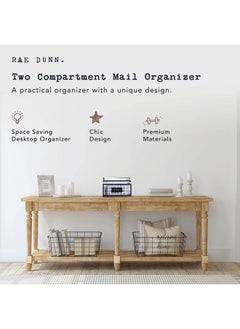 Rae Dunn Desktop Letter Holder 2 Compartment Mail And Stationary Table Top Organizer Chic And Stylish Galvanized Steel And Solid Wood “Letters” Print For Home And Office  - Image 4