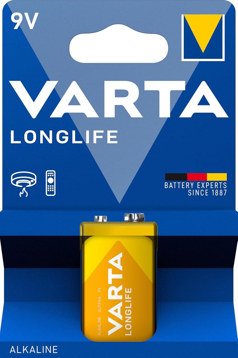 Longlife 9V Battery | High Performance Long-Lasting Power | Ideal for Low-Drain Devices | 5 Years Storage Life | Premium Design | Reliable Energy for Remotes, Clocks, Music Systems | Pack of 1