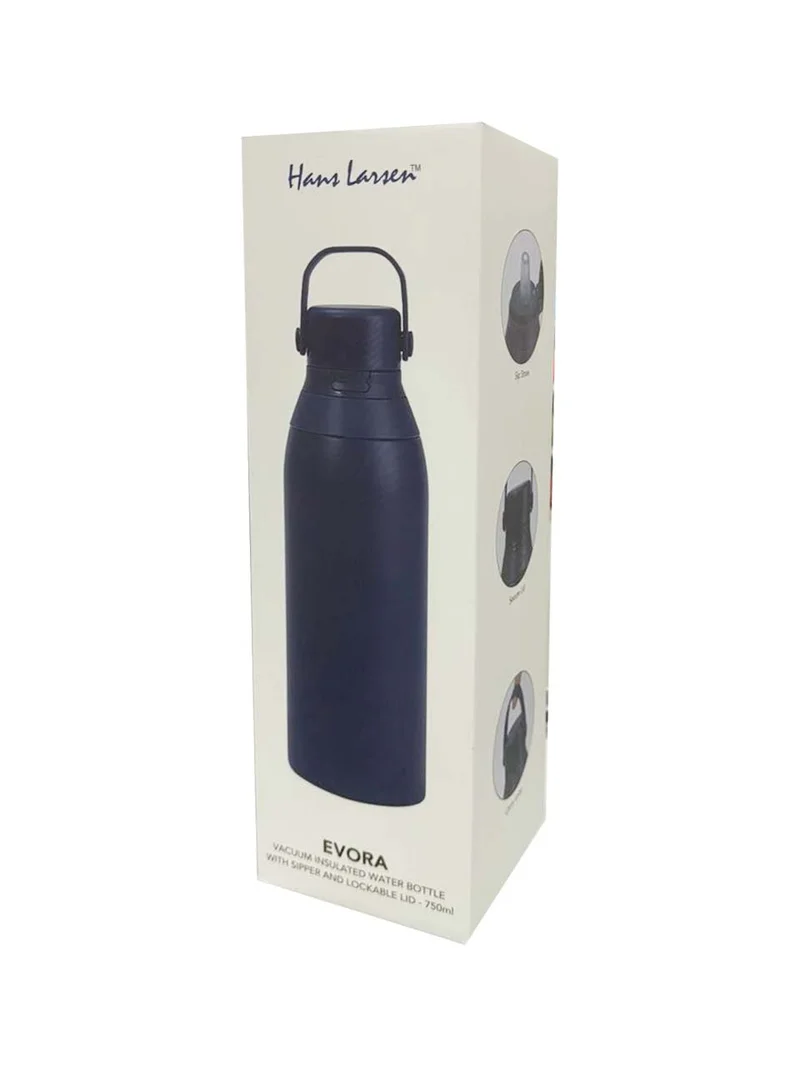 Hans Larsen Blue Hans Larsen EVORA 750ml Vacuum Insulated Stainless Steel Water Bottle, Double Wall, Lockable Lid & Sip Straw, 12 Hrs Cold / 8 Hrs Hot, Leak-Proof Sports Bottle with Carry Loop - Navy  | Best Price UAE
