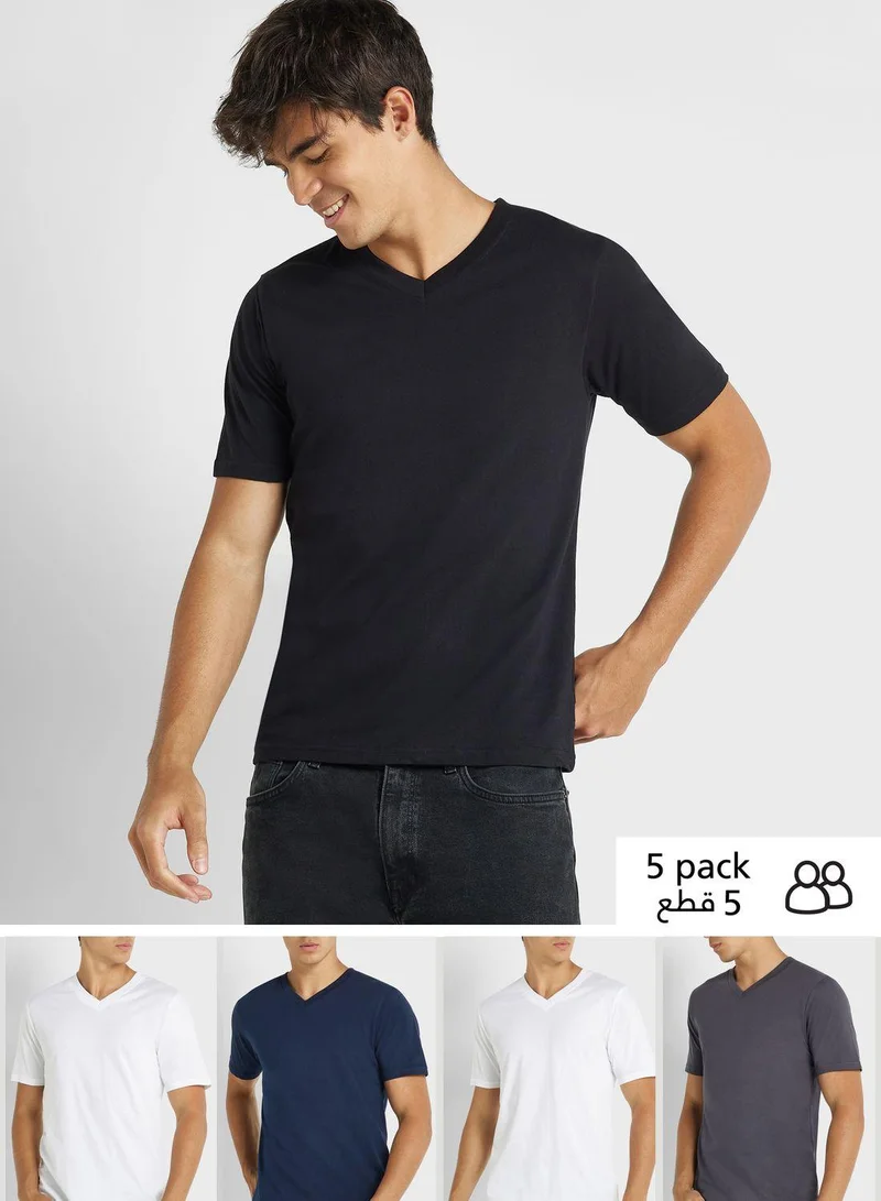 Seventy Five Basics 5 Pack Essential V Neck T-Shirts