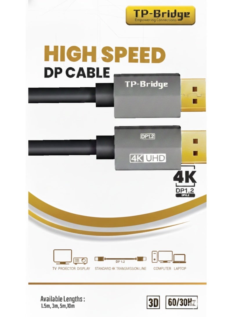 TP-Bridge Display Port 4K Cable 10 Meter –Ultra-Durable Gold-Plated Connectors for Seamless UHD Video & Audio Transmission | Superior Shielding, High-Speed Performance, and Rugged Flexibility for Gaming, Professional Displays, and Workstation Setups - Image 2