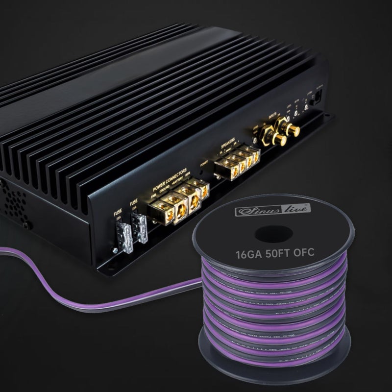 SINUS LIVE سلك مكبر الصوت Sinus Live 16AWG OFC (نحاس خالي من الأكسجين) استخدام رائع لمكبرات الصوت في المسرح المنزلي ومكبرات الصوت في السيارة، بنفسجي وأسود (50 قدم OFC) - Image 5