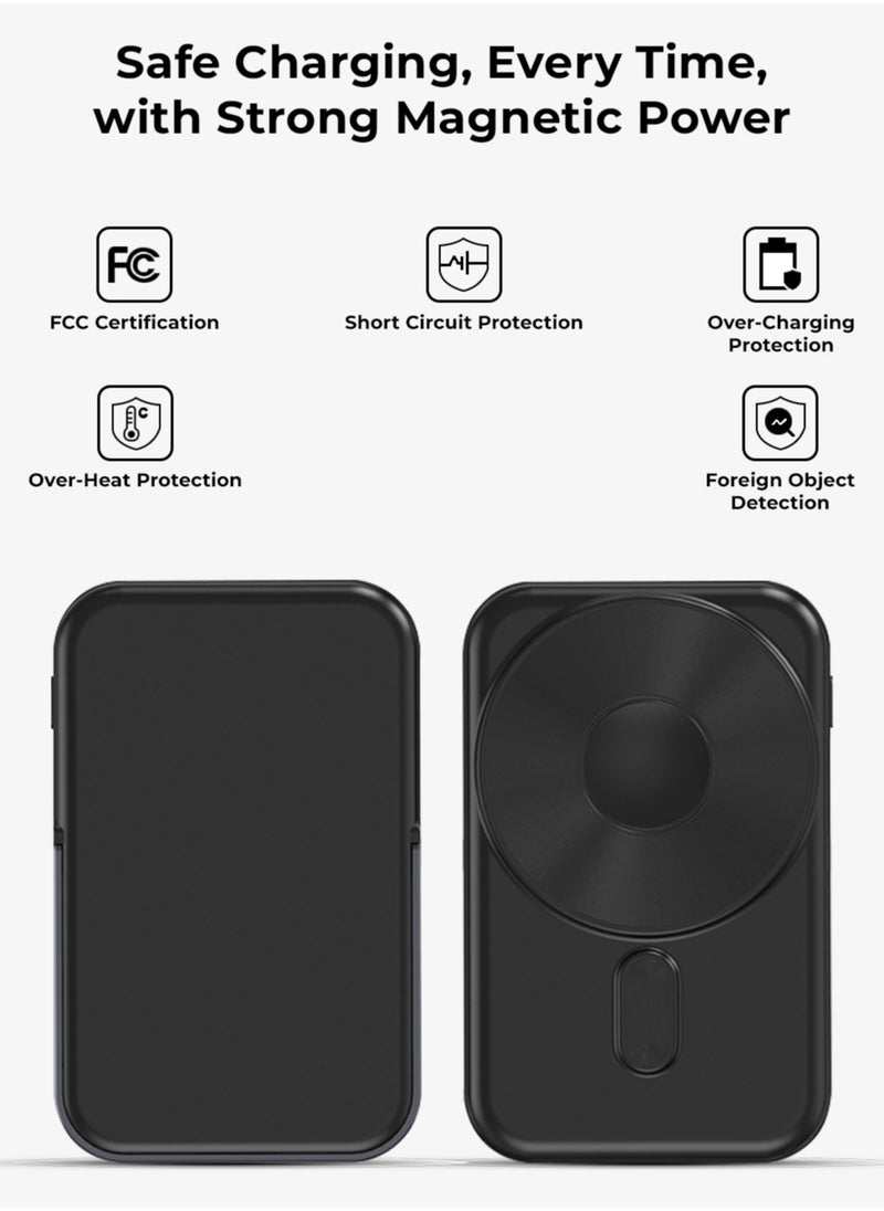 glassology - 10000mAh 20W Power Bank Magsafe Wireless Charger with Stand Fast Charging, Battery Pack with Built-in USB-C Cable and Adjustable Stand, for iPhone 16/15 Series, AirPods, and More - Image 1