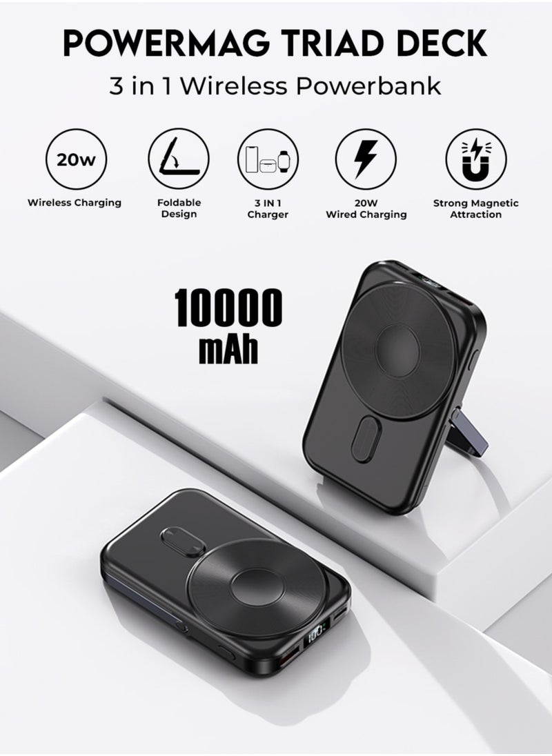glassology - 10000mAh 20W Power Bank Magsafe Wireless Charger with Stand Fast Charging, Battery Pack with Built-in USB-C Cable and Adjustable Stand, for iPhone 16/15 Series, AirPods, and More - Image 1