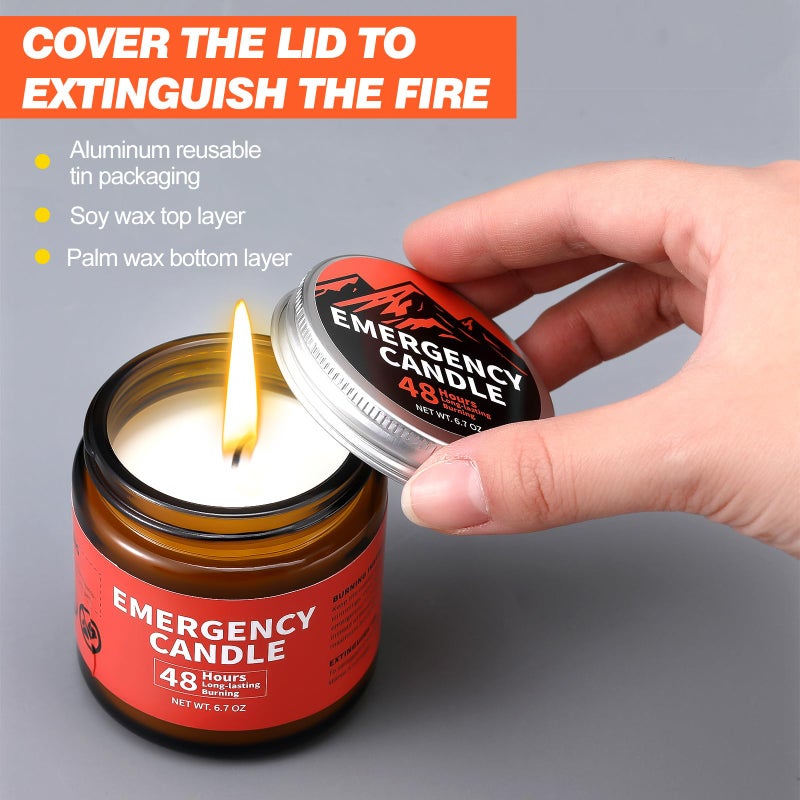Chuarry 6 Pack Emergency Candles for Power Outage 48 Hours Long Burning Survival Candles Soy Wax for Emergency Winter Storm Camp Essentials - Image 4