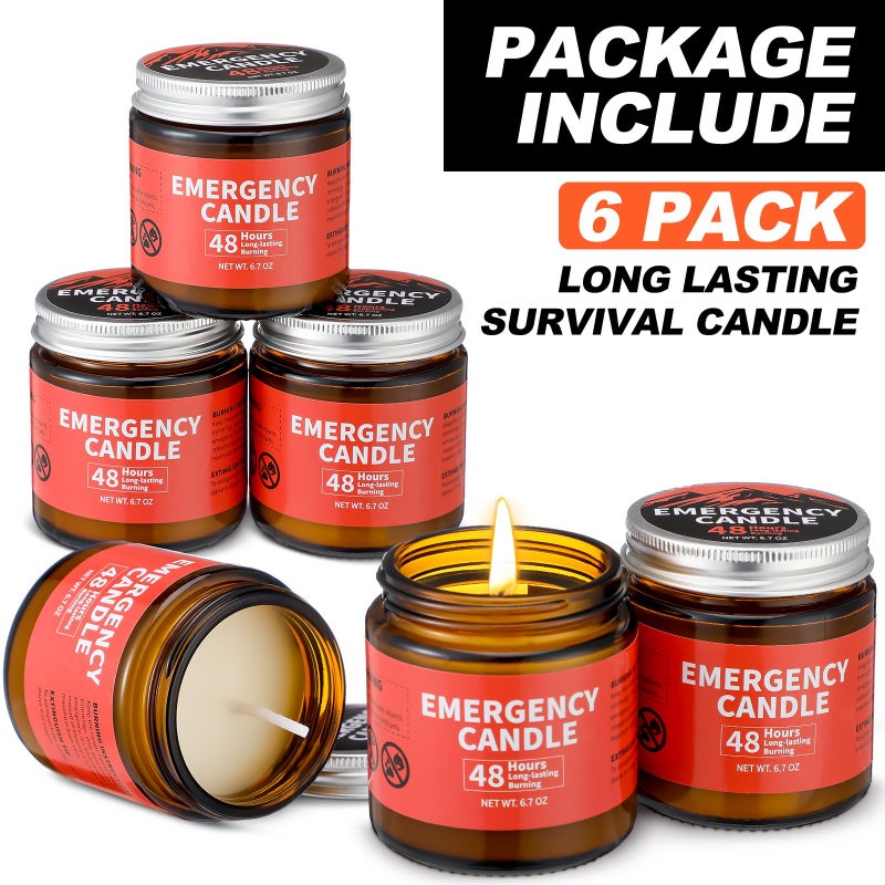 Chuarry 6 Pack Emergency Candles for Power Outage 48 Hours Long Burning Survival Candles Soy Wax for Emergency Winter Storm Camp Essentials - Image 2