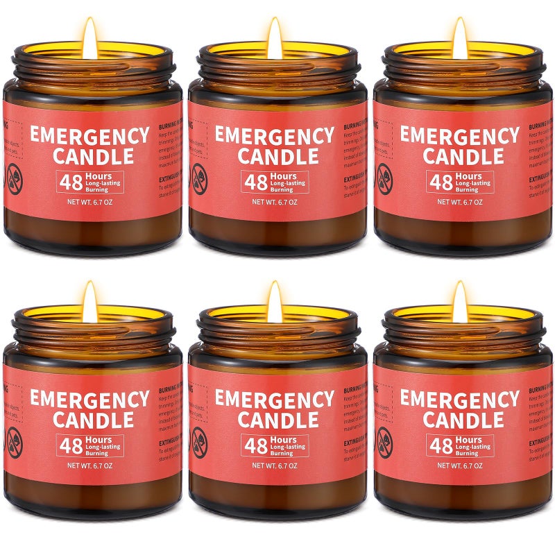 Chuarry 6 Pack Emergency Candles for Power Outage 48 Hours Long Burning Survival Candles Soy Wax for Emergency Winter Storm Camp Essentials - Image 1