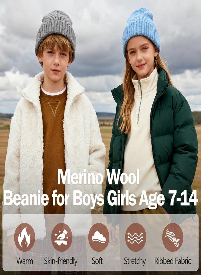 MEJORMEN Kids Merino Wool Beanie Hat Warm Ribbed Knit Winter Cuffed Skull Cap Ski Caps for Boys Girls Ages 7-14 - Image 2