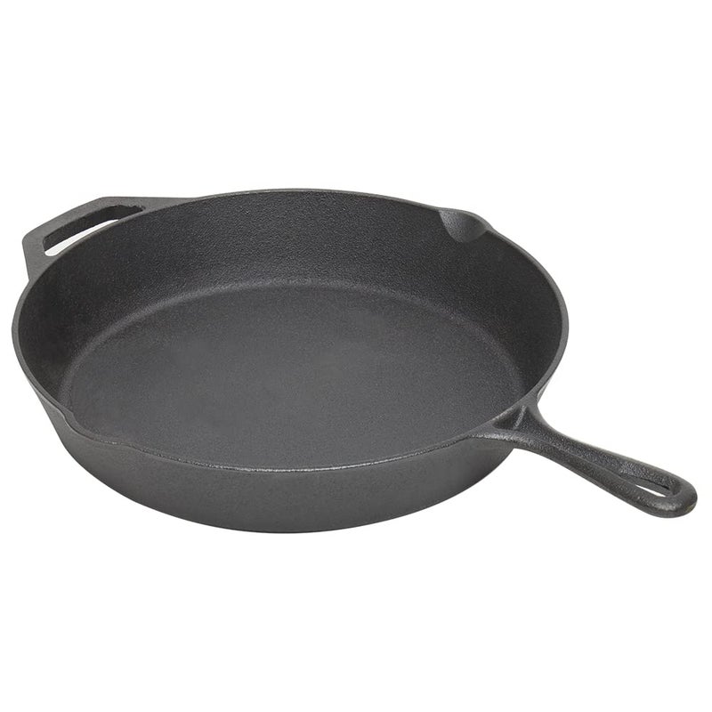Home Basics 12 Cast Iron Skillet Black Frying Pan For Pancakes Meat and Fish  Large Skillet For Stovetop and Campfire  Nonstick With Pour Spouts
