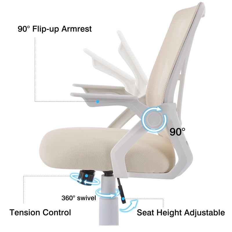VECELO Mid-Back Swivel Ergonomic Office Chair with Adjustable Arms Mesh Lumbar Support for Computer Task Work, Beige - Image 5