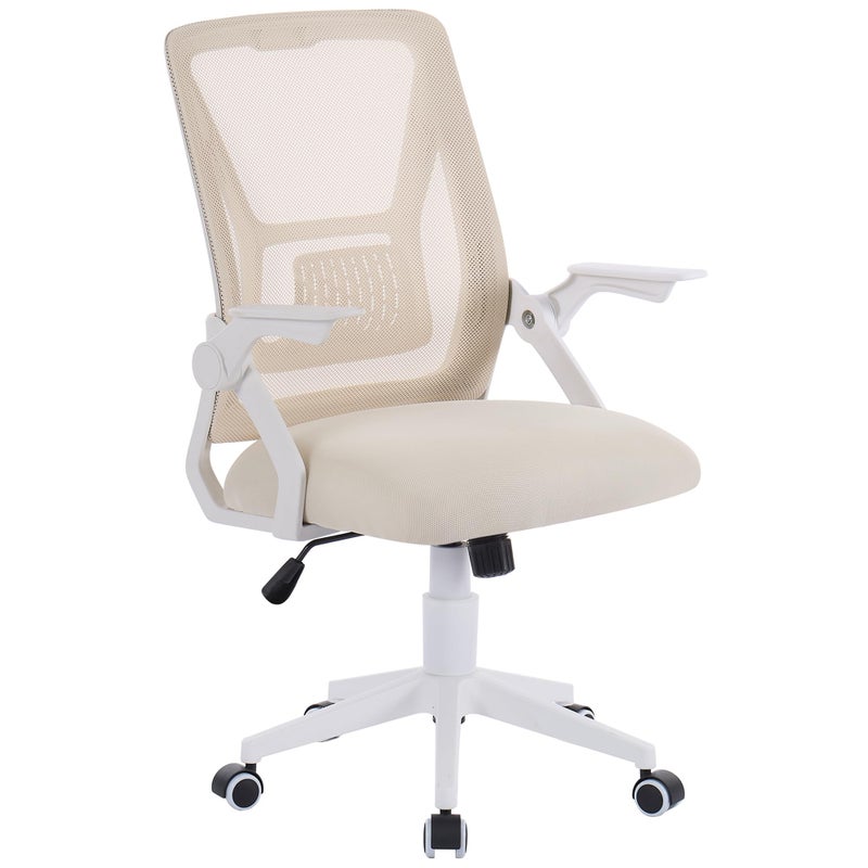 VECELO Mid-Back Swivel Ergonomic Office Chair with Adjustable Arms Mesh Lumbar Support for Computer Task Work, Beige - Image 1