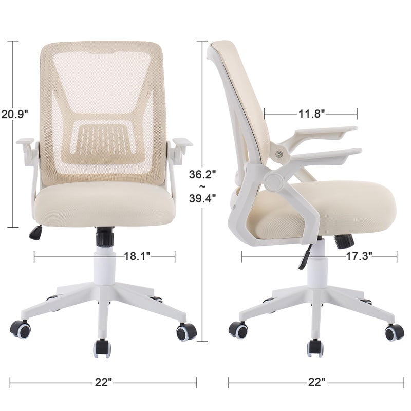 VECELO Mid-Back Swivel Ergonomic Office Chair with Adjustable Arms Mesh Lumbar Support for Computer Task Work, Beige - Image 3