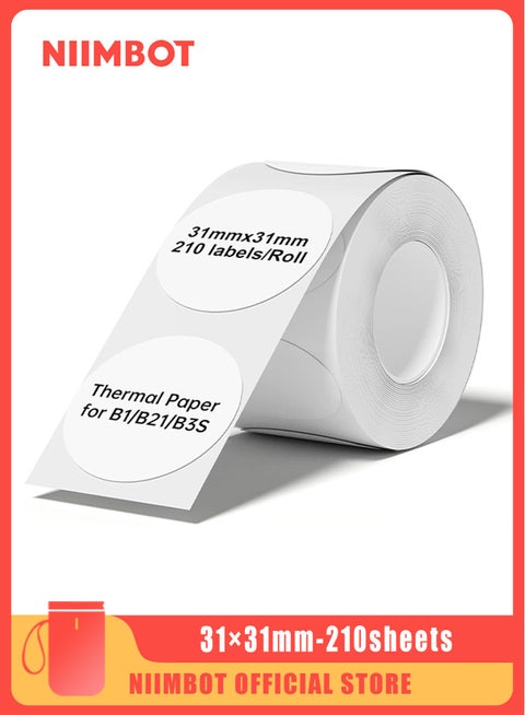 B21/B1/B3S Waterproof Round Thermal Label Paper for Barcode Printing 31*31mm, White