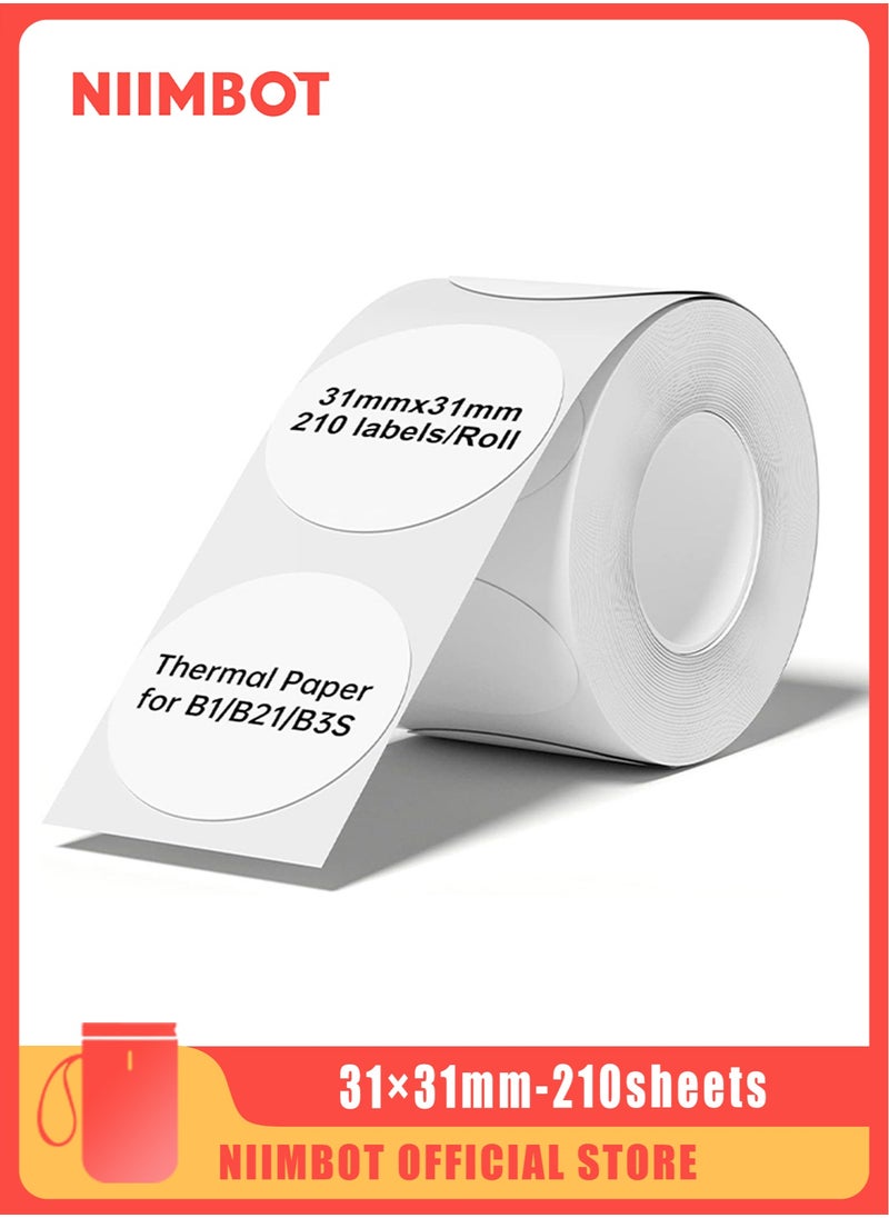 NIIMBOT B21/B1/B3S Waterproof Round Thermal Label Paper for Barcode Printing 31*31mm, White  - Image 1