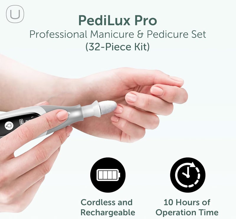 يوتيليز استخدم مجموعة PediLux Pro المتخصصة للمانيكير والبيديكير، ومجموعة أدوات تشذيب الأظافر الكهربائية، وآلة حفر الأظافر اللاسلكية، وأدوات البيديكير مثل ملفات التشذيب ومطحنات الأظافر للأظافر السميكة (مجموعة مكونة من 32 قطعة). - Image 2