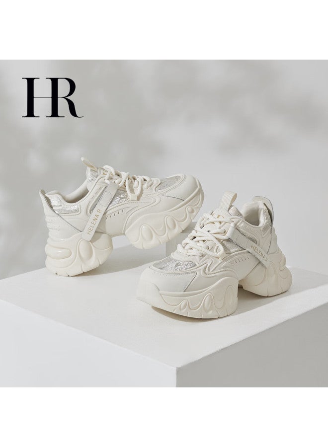 Hrhr Women's Shoes Winter New Thick Sole Height Increasing Dad Sneakers Casual Sports Shoes Elegant Silver Size 37 - Image 2