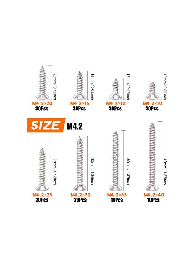 Rustark Rustark 180Pcs [#8 3/8" to 1-1/2"] 304 Stainless Steel Countersunk Flat Head Phillips Cross Wood Screws Drive Self Tapping Drilling Screw Assortment Kit  - Image 2