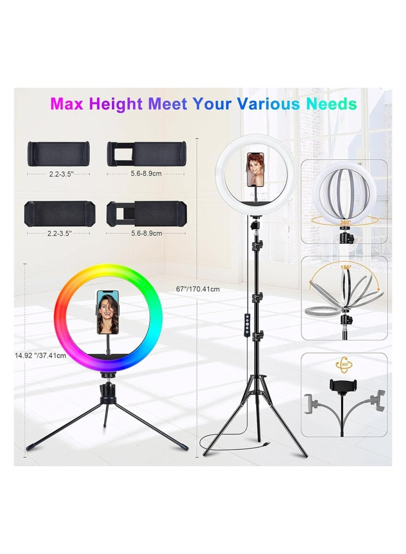 MOTIM 10" Selfie Ring Light with Stand and Phone Holder, 37 RGB Lighting Modes, Remote, Dimmable Circle Ringlight for iPhone/Android Camera, LED Light for Photo and Video Recording  - Image 3