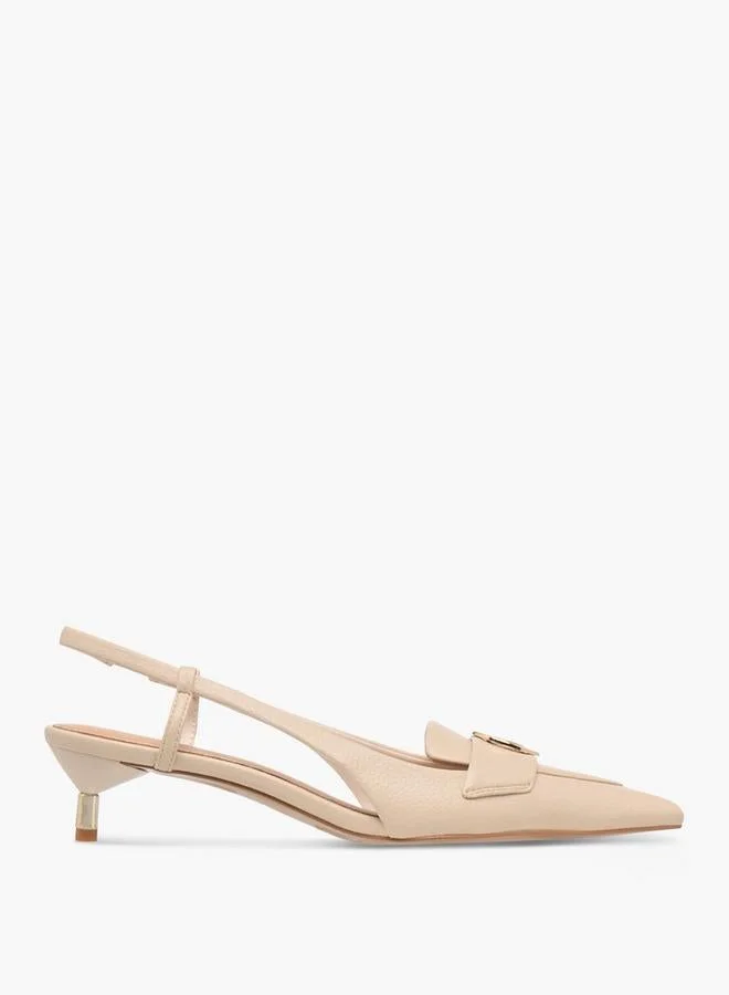 Paprika Metallic Accent Slingback Shoes With Kitten Heels
