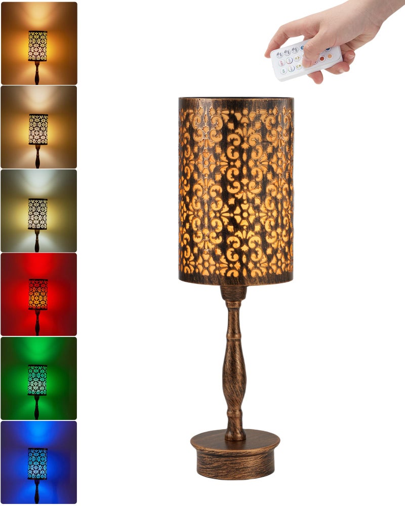UMEXUS Rechargeable Cordless Table Lamp with Remote Timer Dimmer RGB Battery Operated Small Touch Bedside Night Lights Antique Ambient Lighting for Patio Dining Bedroom Living Room Table