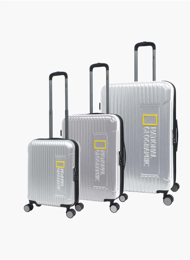 ناشيونال چيوغرافيك National Geographic Canyon ABS/PC Hardshell Luggage Set Silver, Durable Lightweight Expandable Anti-theft Zipper TSA Lock Travel Suitcase, 4 Double Wheel 3pcs Trolley Bag (20+24+28 Inch).