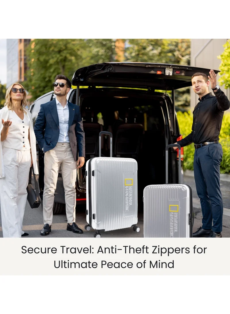 NATIONAL GEOGRAPHIC National Geographic Canyon ABS/PC Hardshell Luggage Set Silver, Durable Lightweight Expandable Anti-theft Zipper TSA Lock Travel Suitcase, 4 Double Wheel 3pcs Trolley Bag (20+24+28 Inch).