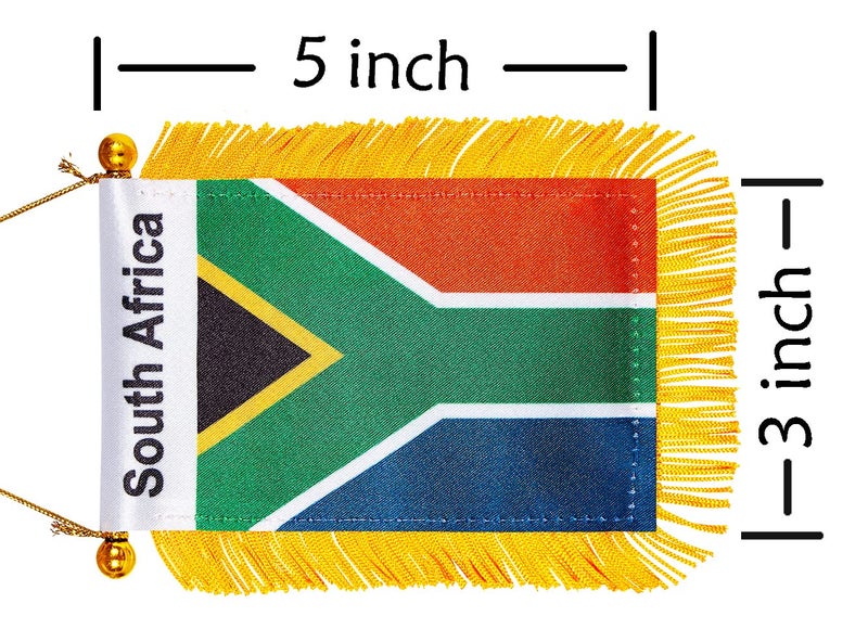 WXTWK 3 X 5 Inch South Africa Flag South African Window Hanging Flag Small Mini Car Flags Banners Rearview Mirror Decoration With Suction Cup Golden Fringy Banner - Image 2