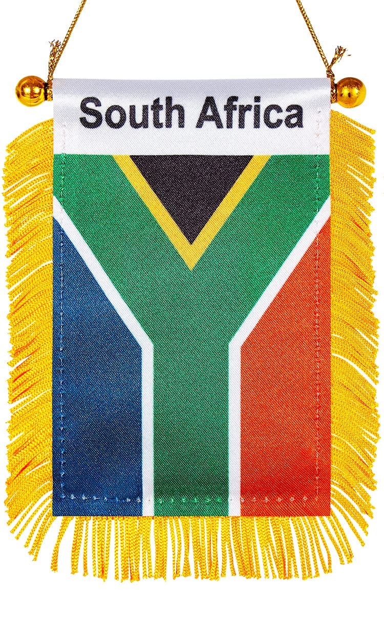 WXTWK 3 X 5 Inch South Africa Flag South African Window Hanging Flag Small Mini Car Flags Banners Rearview Mirror Decoration With Suction Cup Golden Fringy Banner - Image 1