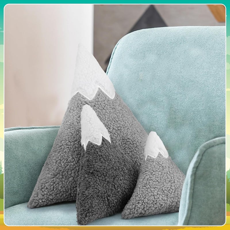 Shellwei 3 Pcs Mountain Shaped Decorative Pillow Sherpa Cute Nursery Playroom Pillow Grey and White Nursery Accessories Kawaii Decorative Gift Toy for Girls Boy Kids - Image 5