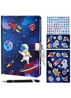 Wernnsai Luminous Space Notebook Set - Journal Set For Boys Kids Birthday Christmas Gift School Travel Secret Diary A5 Lined Memos Writing Drawing Notepad Ballpoint Pen Stickers With Lock Keys  - Image 1