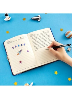 Wernnsai Luminous Space Notebook Set - Journal Set For Boys Kids Birthday Christmas Gift School Travel Secret Diary A5 Lined Memos Writing Drawing Notepad Ballpoint Pen Stickers With Lock Keys  - Image 4