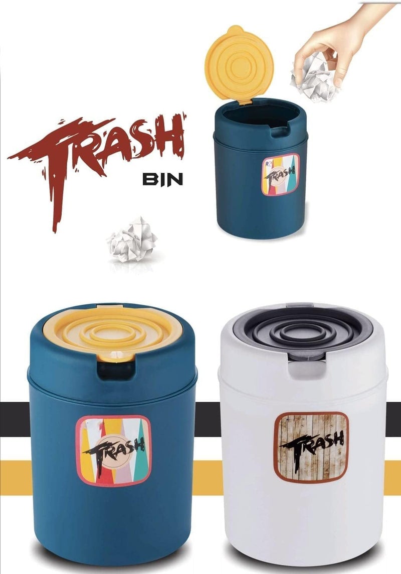 PUTHAK Plastic Small Mini Table Trash Bin MultiUse Dustbin For Study Table Office Dustbin Bedroom Dustbin With Attached Lid Multicolor Pack 1 Swing lid - Image 3