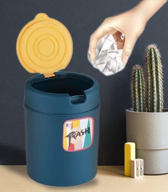 PUTHAK Plastic Small Mini Table Trash Bin MultiUse Dustbin For Study Table Office Dustbin Bedroom Dustbin With Attached Lid Multicolor Pack 1 Swing lid - Image 5