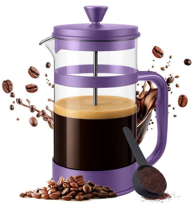 34 OUNCE 1 LITER FRENCH PRESS COFFEE MAKER TEA MAKER TRAVEL COFFEE PRESSES HEAT RESISTANT THICKENED BOROSILICATE COFFEE POT FOR CAMPING TRAVEL GIFTS PLUM PACK OF 1