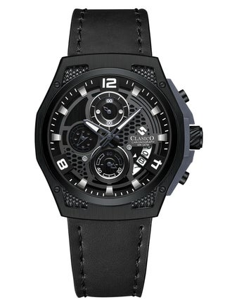 Raptor 6-Hands Chronograph Watch – Blacked Out Edition with Genuine Leather Strap – Elite Y121 Calibre Movement – Waterproof Design - pzsku/ZFCFE2C0BB0636820232CZ/45/1747384846/d633188c-d8a6-4525-949f-56c657582d46