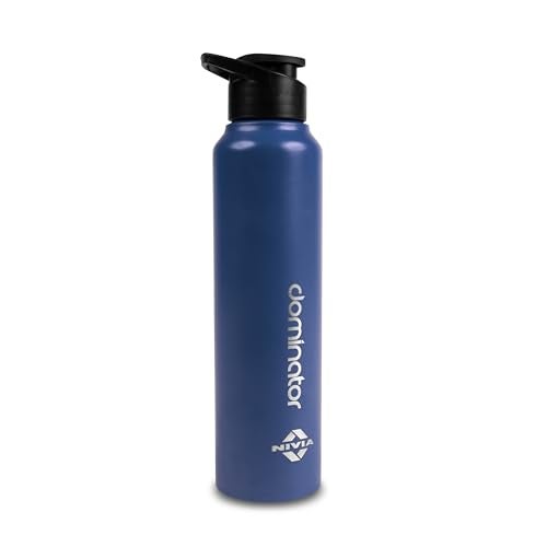 Nivia Dominator Stainless Steel Water Bottle 750ML With Sipper, Durable, Leak-Proof, Easy Grip, Easy-to-Clean, Odour-Free Bottle with Secure Cap For School, Travel, Gym & Work (Navy Blue) - Image 1