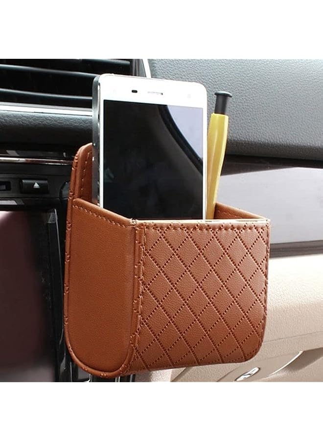 Brown Air Vent Cell Phone Holder Auto Mount Phone Holder Pocket Organizer Pouch Bag Box Storage Coin Case Mobco For Car