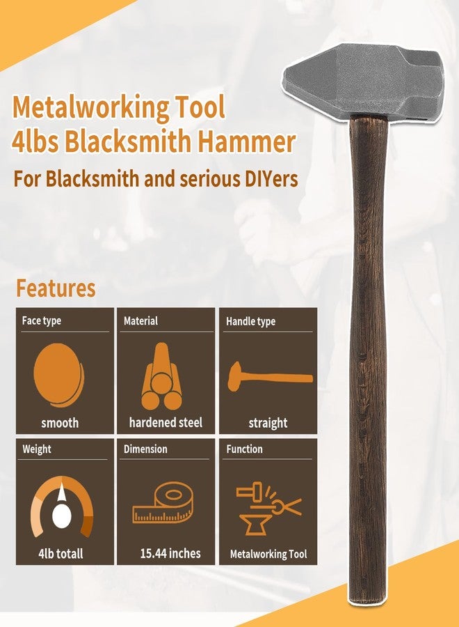 Camoo 4.0LB Blacksmith Sledge Hammer Heavy-Duty Forged Steel Cross Peen Hammer for Metalworking & Anvil Forging, Handmade Blacksmithing Hammer - Image 2