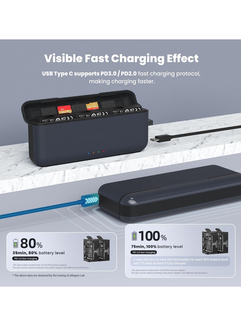 SYOSI Fast Charger Hub for Insta360 Ace Pro/Ace, Fast Portable 3-Channel Battery Charging Storage Station  - Image 3