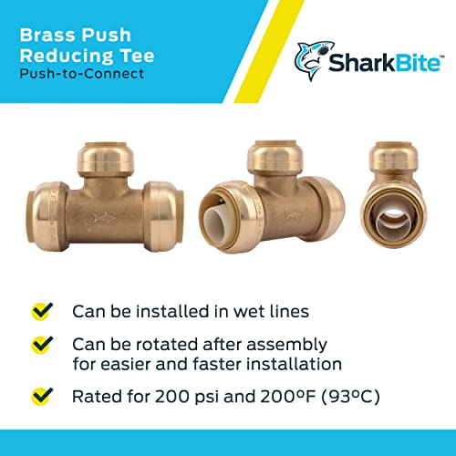 SharkBite 1 Inch x 1 Inch x 3/4 Inch Reducing Tee, Push to Connect Brass Plumbing Fitting, PEX Pipe, Copper, CPVC, PE-RT, HDPE, U416LFA - Image 4