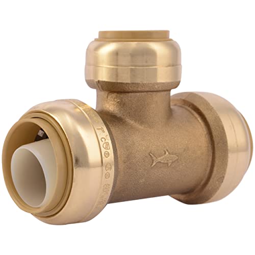 SharkBite 1 Inch x 1 Inch x 3/4 Inch Reducing Tee, Push to Connect Brass Plumbing Fitting, PEX Pipe, Copper, CPVC, PE-RT, HDPE, U416LFA - Image 1