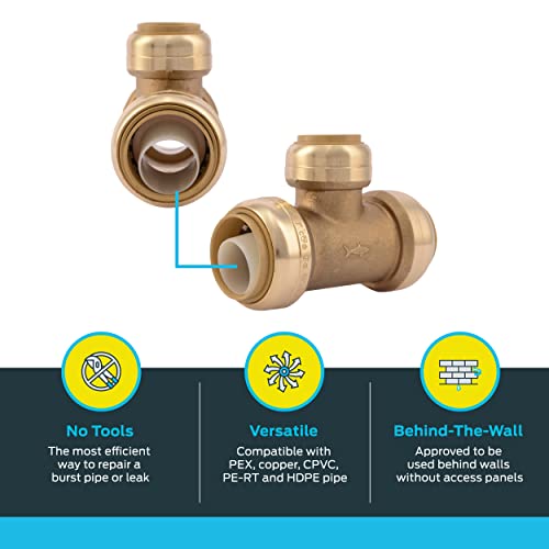 SharkBite 1 Inch x 1 Inch x 3/4 Inch Reducing Tee, Push to Connect Brass Plumbing Fitting, PEX Pipe, Copper, CPVC, PE-RT, HDPE, U416LFA - Image 3