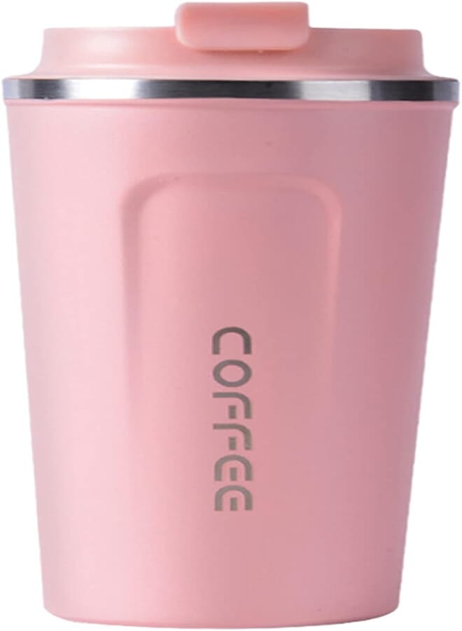 Eacam 510mL Stainless Steel Coffee Cup, Leakproof Insulated Thermal Cup Car Coffee Cup Stainless Steel Vacuum Insulated Coffee Mug for Hiking, Camping & Traveling, Pink